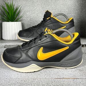 Nike Air Court Leader Low Black & Yellow Leather Sneakers Shoes Size 7.5